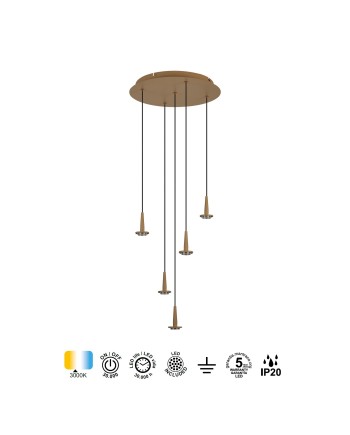 ANDRÓMEDA * Colgante 5xLED 5W 3000K W/T Cristal